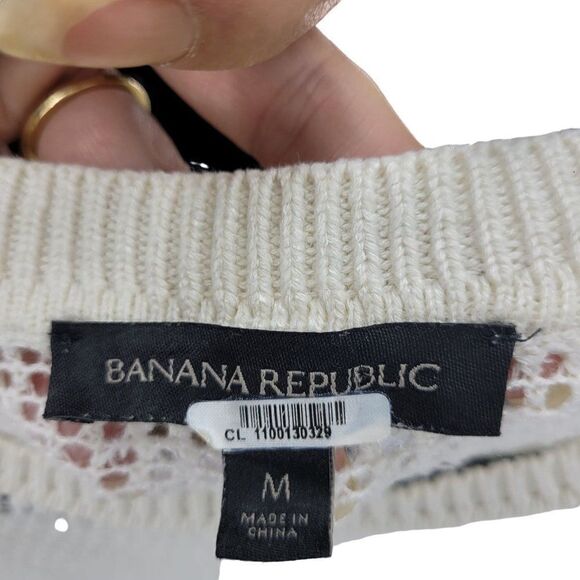 Banana Republic Coverup Top M White Open See Through Knit Side Slit Tunic Beach - Picture 4 of 10